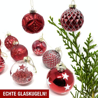 Червоні скляні ялинкові прикраси набір з 12 шт TOBJA