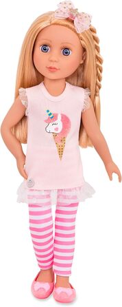 Рухома лялька 36 см з одягом, аксесуарами та довгим волоссям для укладки - іграшка для віком від 3 років (6 деталей)