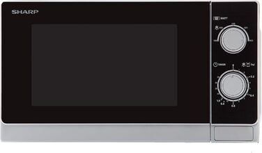 Мікрохвильова піч Sharp R200INW Solo / 20 л / 800 Вт / 5 рівнів потужності / Таймер від 35 хвилин до 00 секунд / Розморожування з контролем ваги / Режим енергозбереження / Скляний поворотний стіл (25,5 см) / Срібло