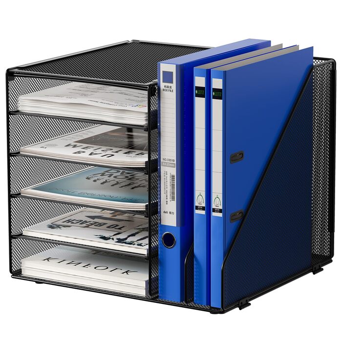 Металевий органайзер для офісного столу EasyPAG A4 із 7 кишеньками, тримач для документів, лоток для файлів, тримач для журналів, лоток для листів, органайзер для паперових журналів, чорний