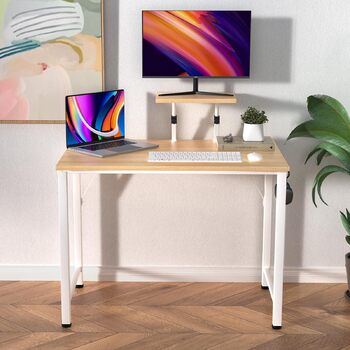 Стіл з невеликою знімною підставкою для монітора 1 гачок, міцний ігровий стіл для ПК, легко збирається, комп&39ютерний стіл, стіл для ноутбука для дому, офісу та вітальні, стіл 80 x 40 см, бежевий 80x40x75 см
