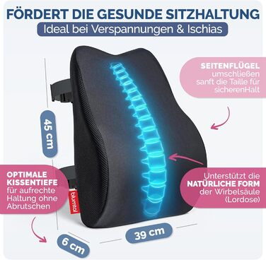 Ергономічна спинка Blumtal з піни з ефектом пам&39яті - підтримуюча поперекова подушка чохол, сертифікований OEKO-TEX - спинна подушка із застібкою - опора для спини - подушка для опори спини - поперекова подушка