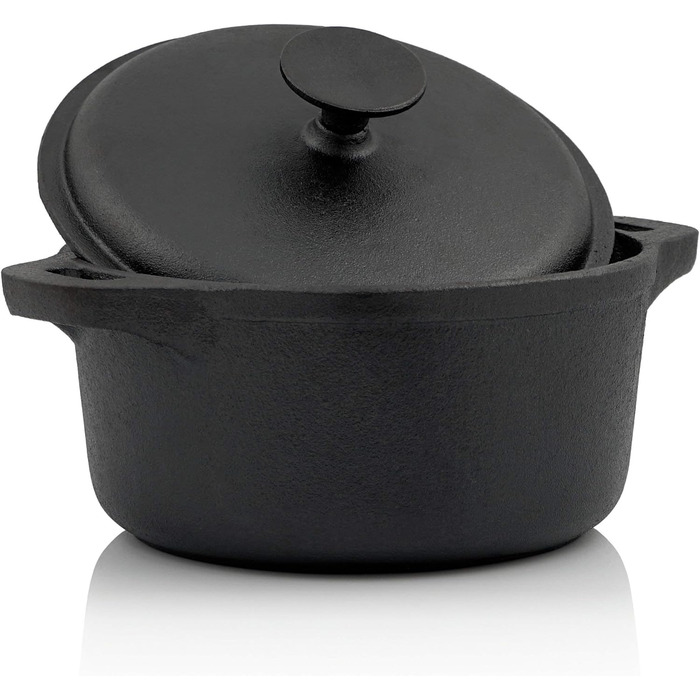 Чавунна кокотниця 3 л, Ø 20 см чорна, кругла жаровня з кришкою чавунна каструля з кришкою чавунна жаровня для гриля та духовки чав