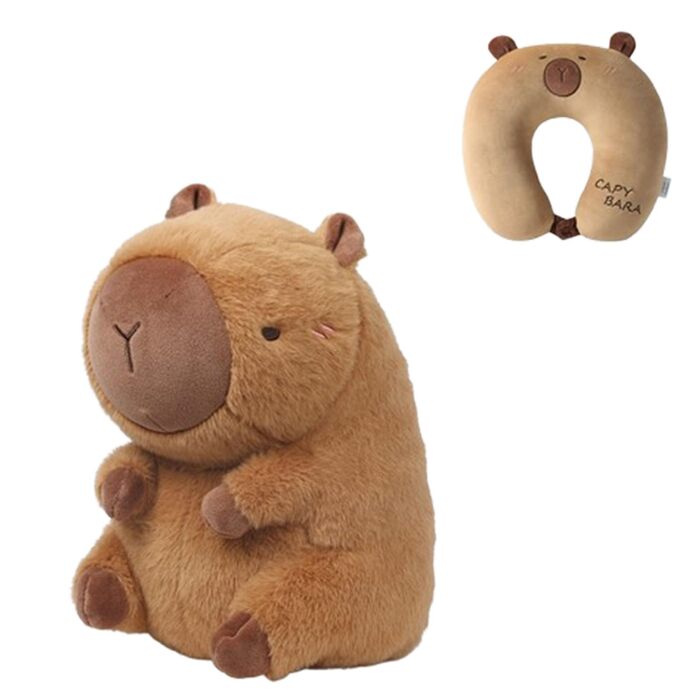 Подушка для шиї у формі капібари, дитяча дорожня подушка з плюшевою іграшкою капібари, 2-в-1 трансформована подушка для шиї у формі капібари U-подібної форми та м&39яка іграшка, для автомобіля, поїзда, офісу, літака (плюшева іграшка 2-в-1 U)