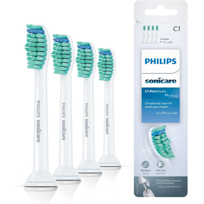 Оригінальні насадки для звукових зубних щіток Philips Sonicare ProResults Original - упаковка з 8 шт. у білому кольорі (модель HX6018/07) (4 шт. и (1 упаковка), 4 шт. и, стандартна коробка)