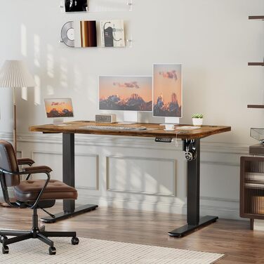 Електричний стіл з регульованою висотою та USB-портом для зарядки, стіл з регульованою висотою, ергономічний стіл для роботи сидячи та стоячи 120 x 60 см, коричневий