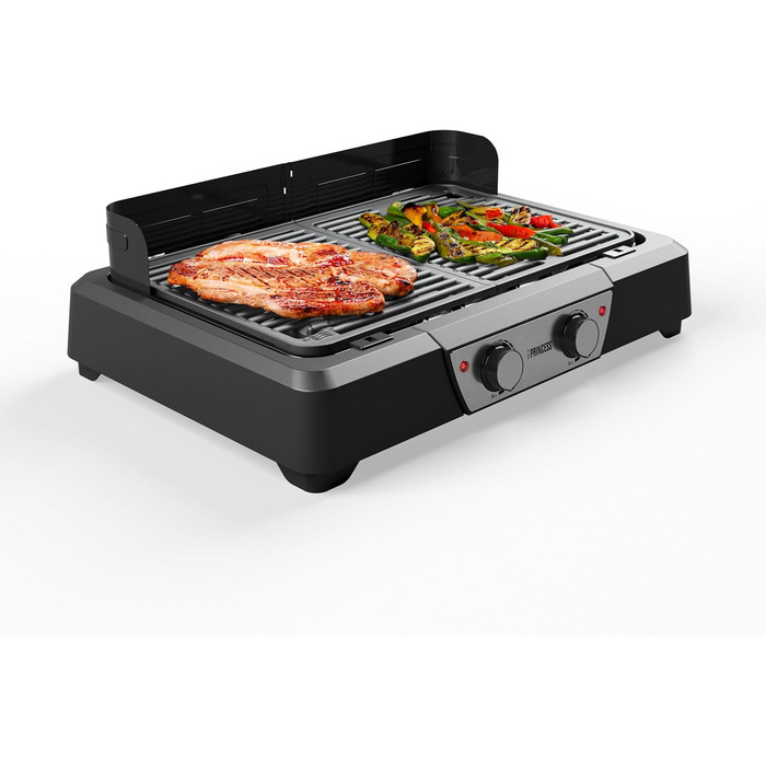 Електричний мангал і настільний гриль Princess - 43х27 см - регульований термостат - 2 зони нагріву - антипригарне покриття - 2000 Вт - 01.112254.01.001, Чорний