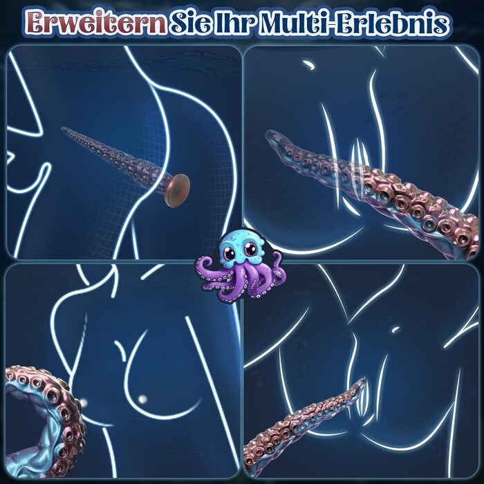 Фалоімітатор Tagnaff Tentacle XXL, силікон, 33 см, присоска, рельєф щупалець, синьо-фіолетовий