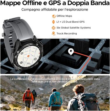 Розумний годинник DOOGEE Anywise W1 Pro для чоловіків, дводіапазонний GPS та офлайн-карти, водонепроникність 5 атм, 12 днів роботи від акумулятора, 1,43-дюймовий AMOLED HD, понад 170 спортивних режимів, Bluetooth-дзвінки, сумісний з Android/iOS, 2 чорних 