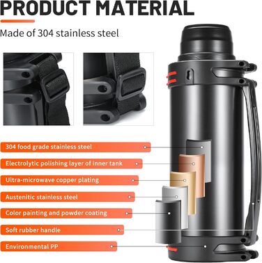 Термос колба термос колба 6.0 л, вакуумна пляшка з нержавіючої сталі, вакуумна колба з 2 чашками для пиття, двостінна ізоляційна п