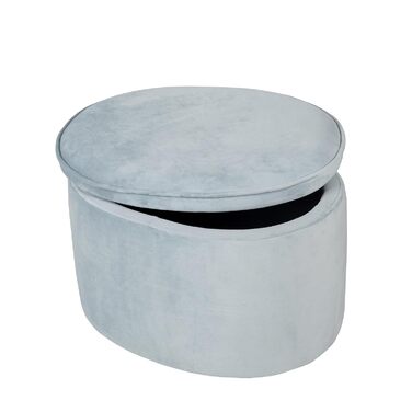 Дитячий стілець roba Lil Sofa з місцем для зберігання - Овальний стілець з блакитної оксамитової тканини - М&39який пуф для дитячих кімнат - Висота сидіння 27 см Овал Світло-блакитний/Небесно-коричневий