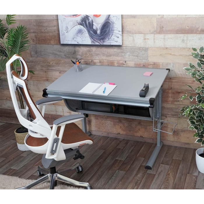 Стіл Mendler дитячий/молодіжний шкільний шкільний стіл офісний стіл Оксфорд, регульований по висоті, з можливістю нахилу - сірий