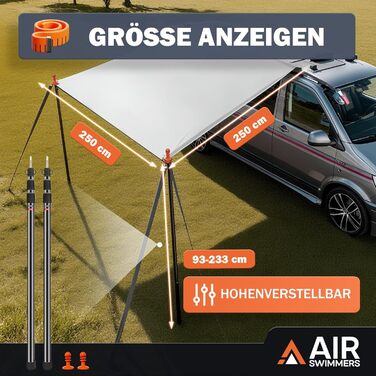 Сонячний тент з кедерною рейкою, автомобільний тент, кемпінг VW T5, сонячний тент з кедерною рейкою, автомобільний тент, з кедерною рейкою (4-6 мм), T4, T6, водонепроникний, тенти, захист від ультрафіолету, в комплекті стійки для намету, присоска, 252 x 2