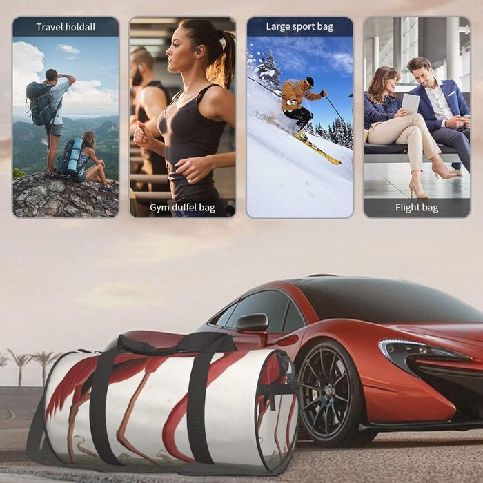 Спортивна сумка для подорожей, з принтом американського фламінго, чорна, універсальний розмір