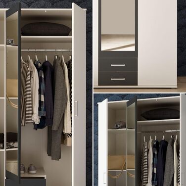 Шафа з дзеркальними дверима білого та графітового кольору - Універсальна 3-дверна шафа для вашої спальні - 120 x 196 x 54 см (Ш/В/Г) Білий / Графітовий 3-дверний