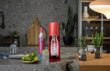 Бестселер машин для блискучої води SodaStream Terra Упаковка 1 пляшка 1 л 1 газова заправка 60 л для затиску Червоний