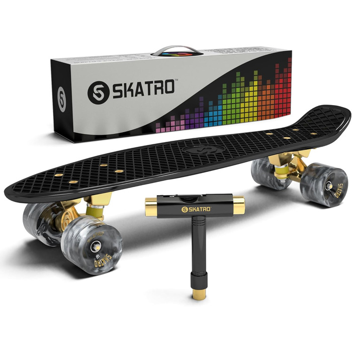 Міні-скейтборд крейсер. 22-дюймова пластикова дошка в ретро стилі, в комплекті з чорною мамбою