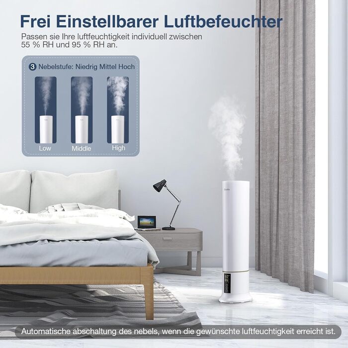 Зволожувач повітря Grelife 9 л, зволожувач повітря з верхнім заповненням для спальні, дитячої, автоматичне вимкнення, 3 налаштуван