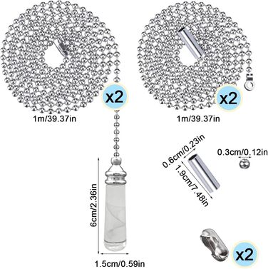 Набір шнурових ручок із 4 предметів, металева ручка для освітлення з розємом для ланцюжка для штор, ланцюжок для стельового вентилятора з кришталевою підвіскою, вимикач світла для ванної кімнати, туалету, вимикач світла (100 см)