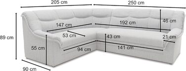 Кутовий диван DOMO. колекція Berlin, позачасовий шкіряний кутовий диван з високоякісною пружинною оббивкою, L-подібний диван зі штучної шкіри, 3-місний з правого боку, диван 205 x 250 x 89 см, бежевий (кремовий) Бежевий 3-місний з правого боку