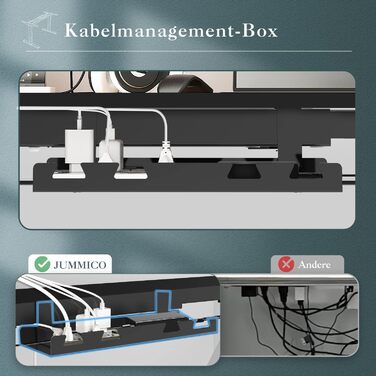 Каркас столу JUMMICO з регульованою висотою, USB-портом та кабельним лотком, електрично регульований каркас столу з колесами, стіл для роботи стоячи (чорний)