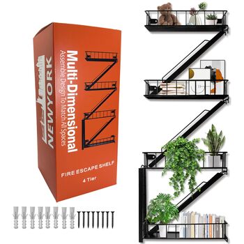 Полиця для пожежної сходи настінна плаваюча полиця Нью-Йорк металевий декоративний настінний органайзер драбина камінна книжкова полиця для вітальні (4 рівні)