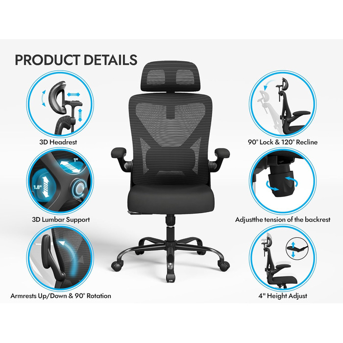 Ергономічне офісне крісло TRALT, до 150 кг, сітка, чорний