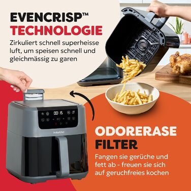 Аерофритюрниця Instant Pot Vortex Compact Truffle, 5 л, 4-в-1 фритюр, сушіння, випікання, розігрів, антипригарне покриття, сіра
