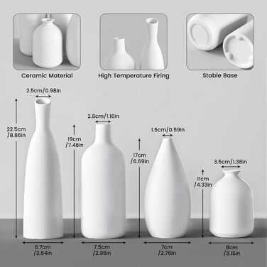 Вази Керамічний набір 4 висоти 22191711см, Вази для квітів Сучасний декор Естетика, Вази для пампасів Трава Квіти Прикраса столу Т