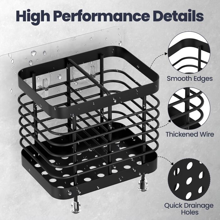 Тримач для зубної щітки Luxspire, тримач для електричної зубної щітки з нержавіючої сталі, настінний тримач для зубної щітки без свердління зі зливними отворами для органайзера для зубної пасти у ванній кімнаті, тримач головки для зубної щітки, чорний