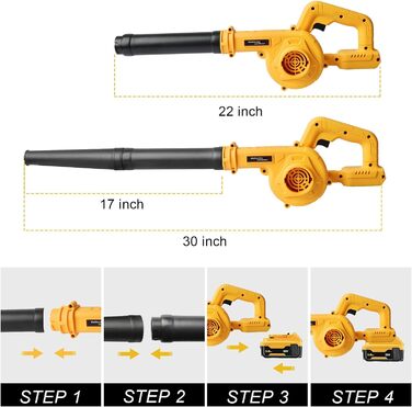 Акумуляторна повітродувка/повітродувка для листя Powarobor для акумуляторів Dewalt 18 В, компактна повітродувка для догляду за газоном, видування листя, прибирання патіо та гаража (лише пристрій, без акумулятора та зарядного пристрою)