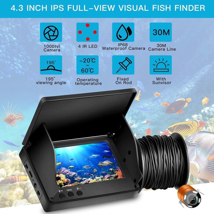 Підводна камера Fish Finder, ширококутне інфрачервоне нічне бачення, 4,3-дюймовий IPS-дисплей для EIS, річки та човна (B)