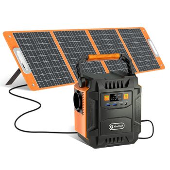 Портативна електростанція FlashFish потужністю 200 Вт із сонячною панеллю 100 Вт, сонячний генератор потужністю 172,8 Втгод зі світлодіодним підсвічуванням, вихід чистої синусоїди 230 В змінного струму, аварійний блок живлення від акумулятора для кемпінгу