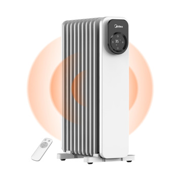 Масляний радіатор Midea NY2009-24UR, портативний електричний обігрівач з 9 ребрами, пультом дистанційного керування та сенсорним світлодіодним екраном, електричний радіатор з термостатом, 4 режими, захист від перегріву та перекидання, тиха робота, 2000 Вт