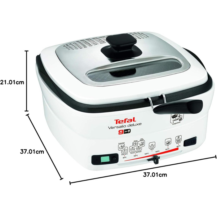 Багатофункціональна фритюрниця Versalio Deluxe 9-в-1 Вантажопідйомність 1,3 кг в т.ч. шпатель Печеня Смаження На повільному вогні Регульована температура Таймер Білий Сингл, 4950