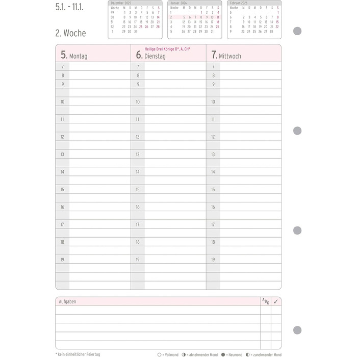 Вкладиш-календар Chronoplan 50706 2026 (Щотижневий планувальник A4 (210x297 мм) Змінний календар для планувальників зустрічей, ідеально підходить для детального щотижневого планування, 1 тиждень на 2 сторінках у колонках, з універсальним перфоратором) біл