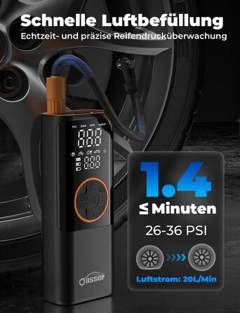Електричний повітряний насос Oasser з подвійним дисплеєм 6000mAh 150 PSI, акумуляторний компресор з 3M 12V прикурювача для автомобіля, мотоцикла, велосипеда, м&39яча, подорожей, кемпінгу