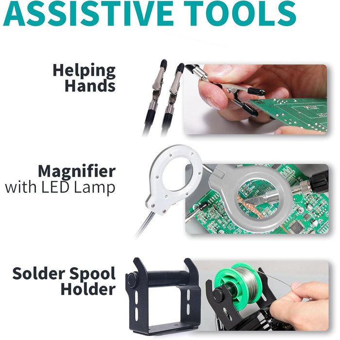 Паяльна станція YIHUA 939D III EVO 110W з 4 слотами пам'яті, подвійним РК-дисплеєм, сплячим режимом, 2 допоміжними руками, РК-об'є