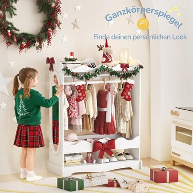 Дитяча шафа LUE BONA, Дитяча шафа з дзеркалом та вішалкою для одягу, Дерев&39яна дитяча шафа з 3 гачками, Шафа для дитячої кімнати з полицею, для дитячої кімнати, 85x108x34 см, Білий