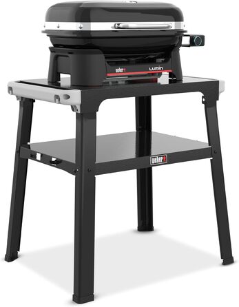 Компактний електрогриль Weber Lumin Compact на підставці, до 315 C, з термометром на кришці, чавунними решітками з порцеляновим покриттям, площа гриля 43 x 32 см, чорний (1501653) з підставкою Lumin Compact 2026