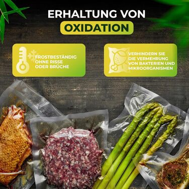 Вакуумні пакети BOLSEMACK 15x40см - Вакуумні пакети 100 шт. для всіх вакуумних упаковувачів та харчових вакуумних упаковок - Вакуумні пакети дуже міцні та стійкі до розриву - Вакуумні пакети харчові без BPA Тиснений пакет Вакуумна упаковка