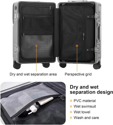 Ручна валіза на весну/літо, схвалена авіакомпаніями, із замком TSA, колесами на 360, твердим корпусом з полікарбонату та стійкою до тиску алюмінієвою рамою, підходить для валіз розміром 20&quot, 24&quot та 26&quot. (20&quot, сріблястий) сріблястий 20&quot