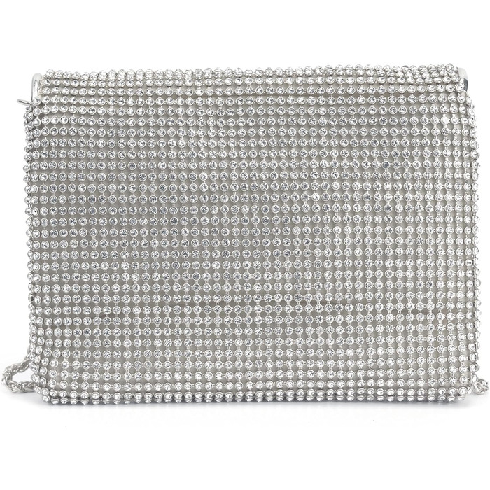 Сріблясте клатч-зчеплення з кристалами та знімним ланцюжком для вечірки, весілля, балу або банкету 06258