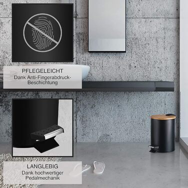 Відро для косметики VMbathrooms 3 л в елегантному чорному дизайні Педальне відро з механізмом плавного закриття Елегантне відро дл