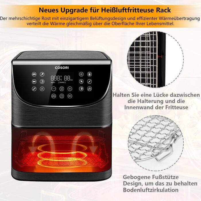 Стійка для фритюрниці Cosori, 304 2-шаровий дегідратор з нержавіючої сталі Решітка для гриля Аксесуари для COSORI 5.5L XXL, COSORI 6.4L, Instant Vortex 5.7 л, Proscenic 5.5L Аерофритюрниці Аерофритюрниці