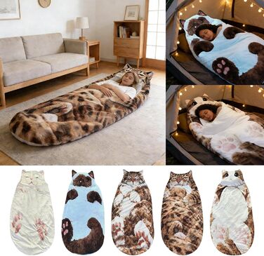 Спальний мішок для дорослих - Чарівний спальний мішок-конверти для котів, спальний мішок для котів, чарівний плюшевий спальний мішок для котів, плюшевий спальний мішок для кемпінгу та подорожей, жовтий колір B