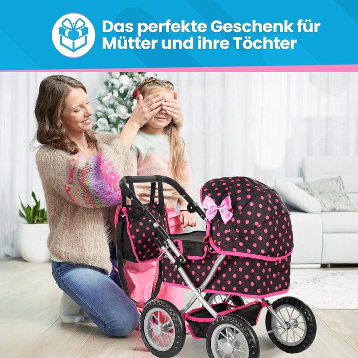 Коляска для ляльок Kinderplay від 2 років, лялькова коляска - легка і стійка конструкція, регулюється по висоті від 33 до 63 см, K