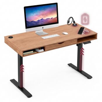 Робочий стіл у стилі Worktime 120x60 см Робочий стіл з електричним регулюванням висоти, функцією пам&39яті, зворотним відліком часу стоячи, USB-хабом, шухлядою та відділеннями для зберігання, дуб/чорний