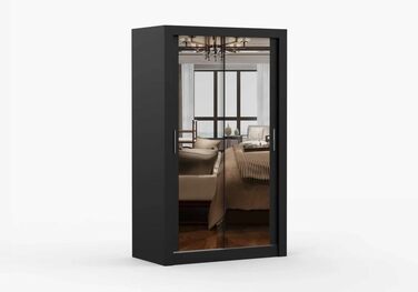 Шафа з дзеркалом - Шафа з розсувними дверима - Шафа для спальні - 64 x 120 x 215 см - Шафа для вітальні - Вішалка для одягу - Чорна шафа з двома дверима, сучасна 120 см чорного кольору