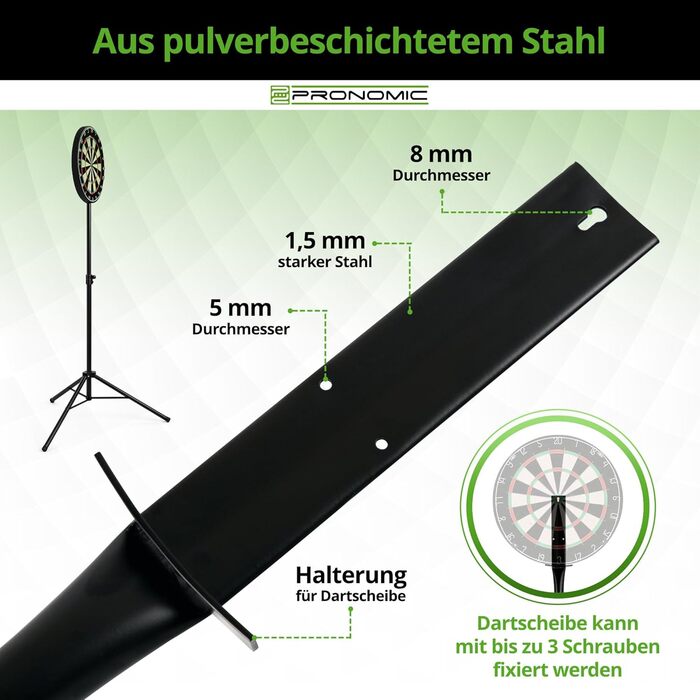Стійка для мішні для дартсу Pronomic DA-45S - Тримач для мішні - Сталева стійка для дартсу - Безступінчасте регулювання висоти, чорний колір